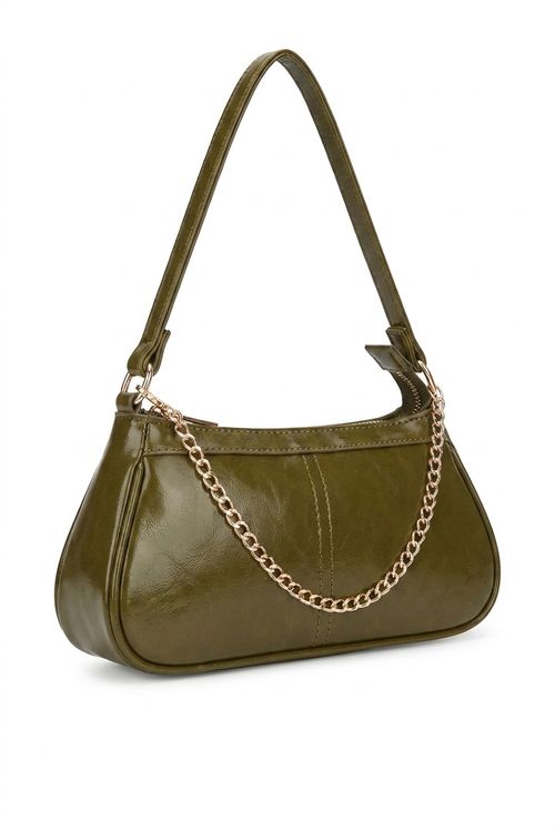 Bolsa de Ombro Feminina Verde Oliva com Corrente Dourada