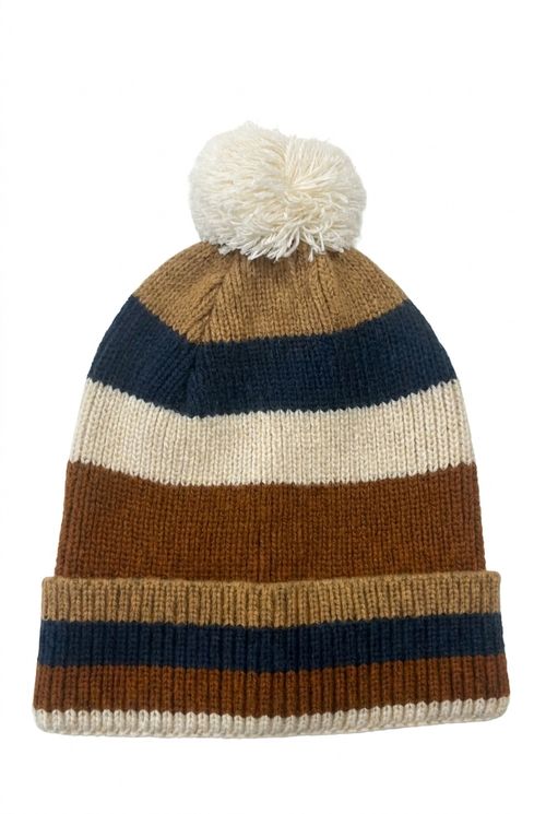Gorro de Tricô Pompom Tons Outono Listrado