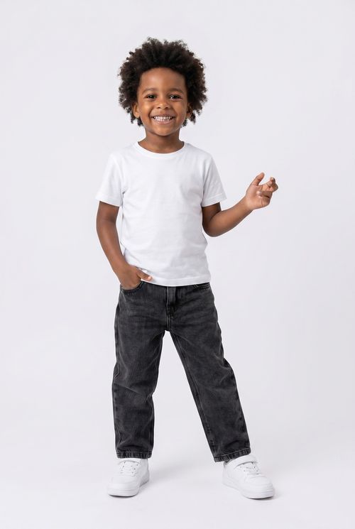 Calça Jeans Baggy Infantil Preto Lavado