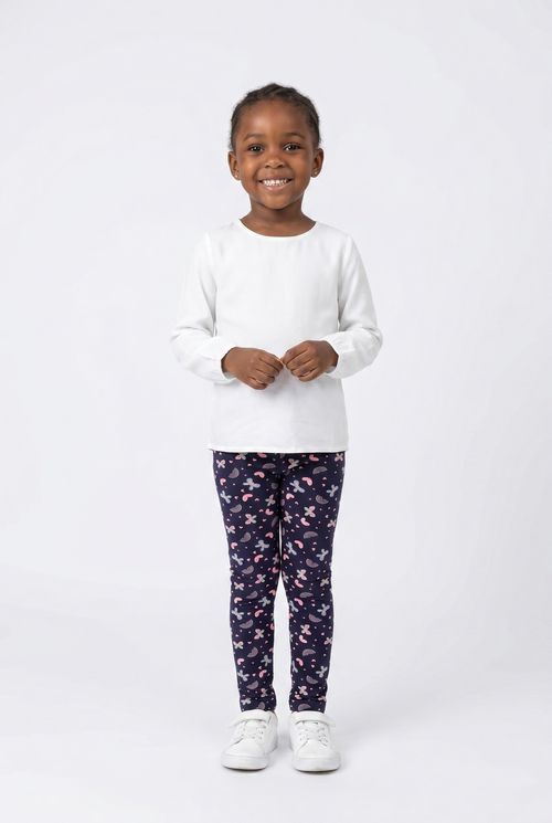 Calça Legging Infantil Menina Azul Marinho Estampada