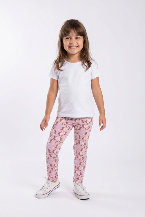 Legging Infantil Menina Rosa Claro Infantil Unicórnios
