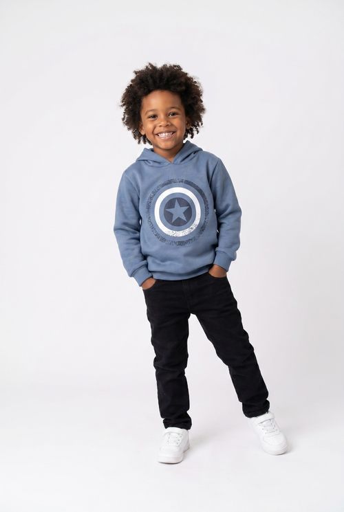 Moletom Infantil Menino Azul com Capuz Escudo Herói
