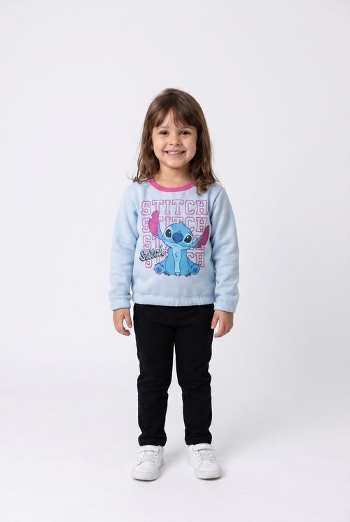 Moletom Infantil Menina Azul Claro Estampa Stitch