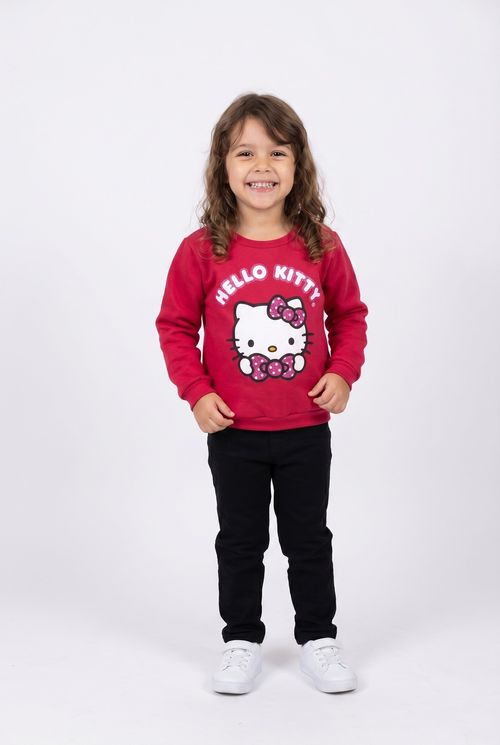 Moletom Infantil Menina Vermelho Hello Kitty Glitter Rosa
