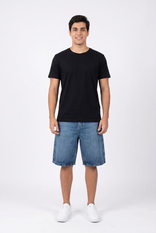 Bermuda Jeans Masculina Reta Azul Médio