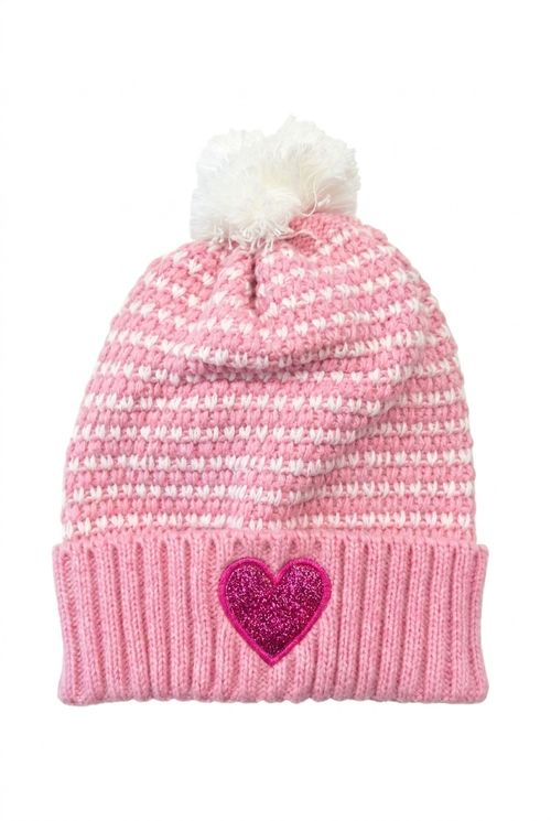 Gorro Infantil Menina Rosa Pompom Corações Glitter