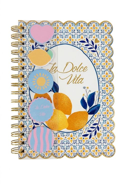 Caderno A5 Espiral Dourada La Dolce Vita Limões Azulejos