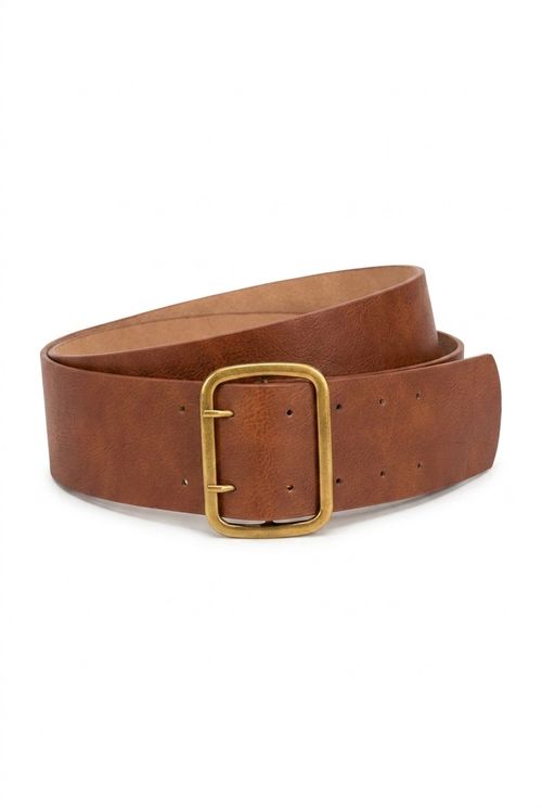 Cinto Feminino Caramelo Fivela Dourada Retangular