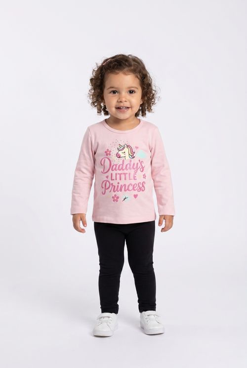 Blusa Infantil Menina Rosa Médio Unicórnio Daddy's Little Princess