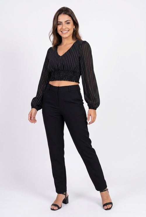 Blusa fem rom frl112 m/l bufante dec v marrom escuro