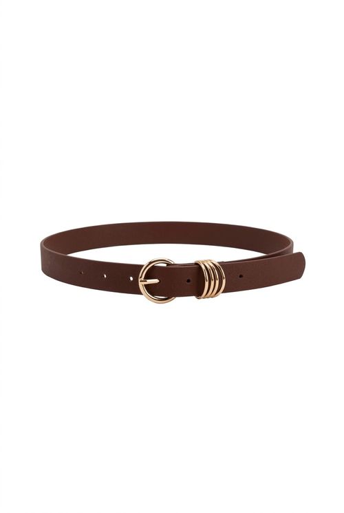 Cinto Feminino Marrom com Fivela Dourada e Anéis