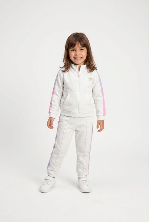 Conjunto Agasalho Infantil Menina Off White Listras Rosa Lilás