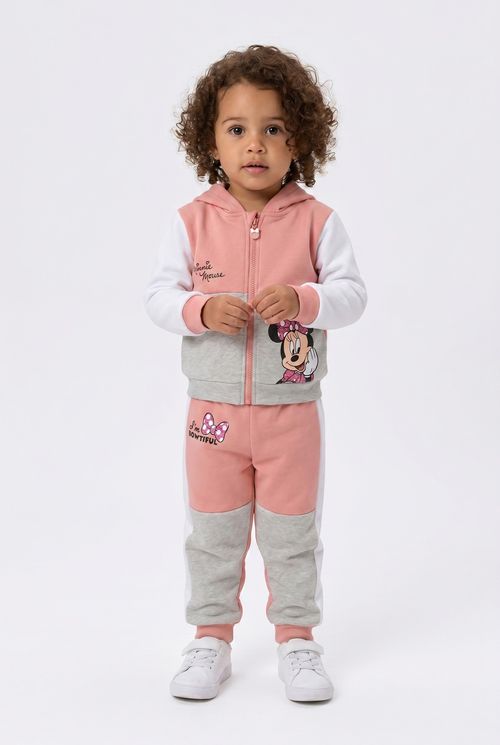 Conjunto Moletom Infantil Menina Rosa Cinza Minnie Mouse