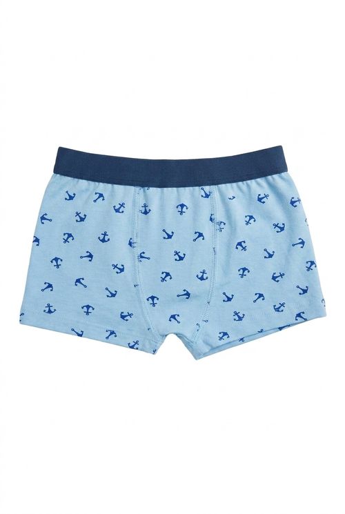 Cueca Boxer Infantil Menino Azul Claro Âncoras Marítimas
