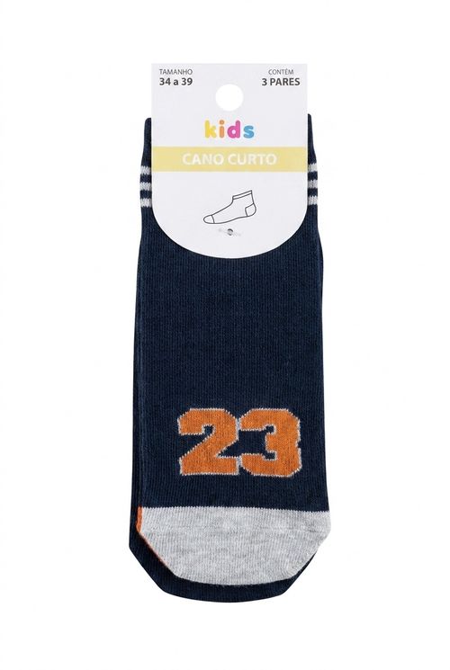 Meias Cano Curto Infantil Estampa 23 Kit 3 Pares
