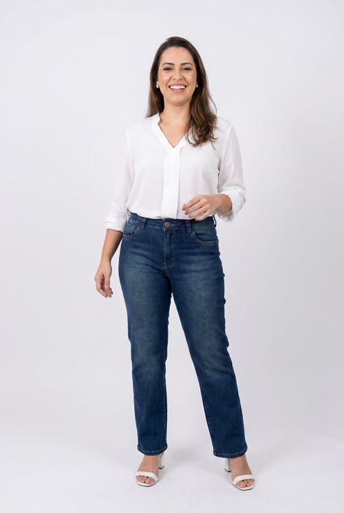 Calca fem promo 60767 jns reta five dirt jeans azul medio