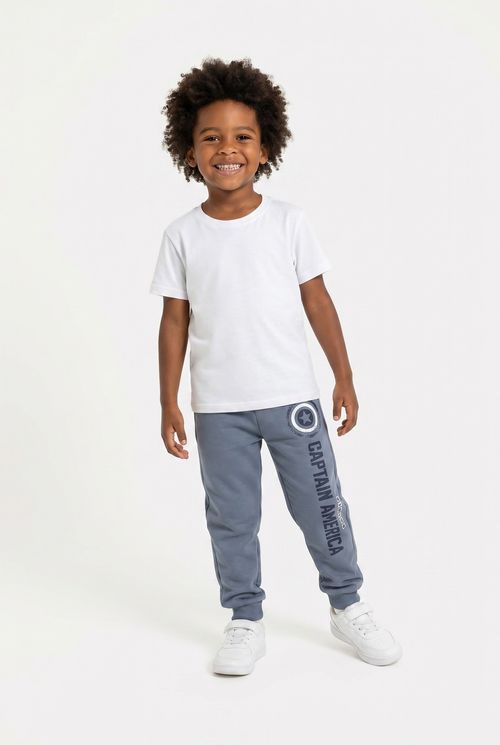 Calça de Moletom Infantil Menino Azul Chumbo Capitão América