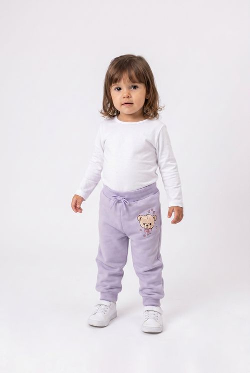 Calça Infantil Menina Moletom Lilás Ursinho