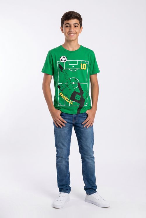 Camiseta Infantil Menino Verde Estampa Futebol Brasil 10