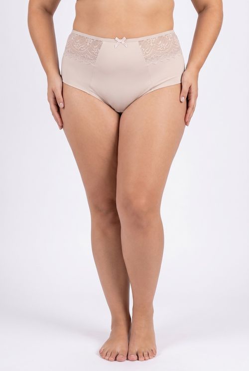 Calcinha Cintura Alta Feminina Bege Claro Renda Lateral