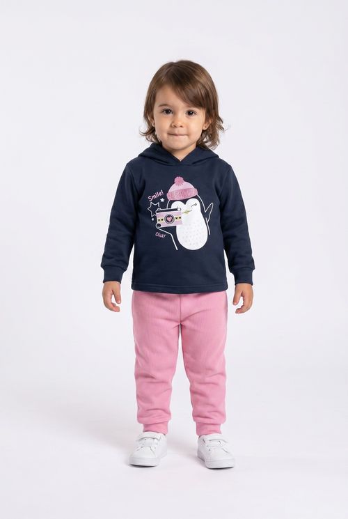Moleton com Capuz Infantil Menino Azul Escuro Pinguim Fotógrafo