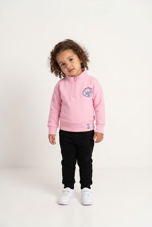 Blusa de Moletom Infantil Menina Rosa Claro Stitch & Angel