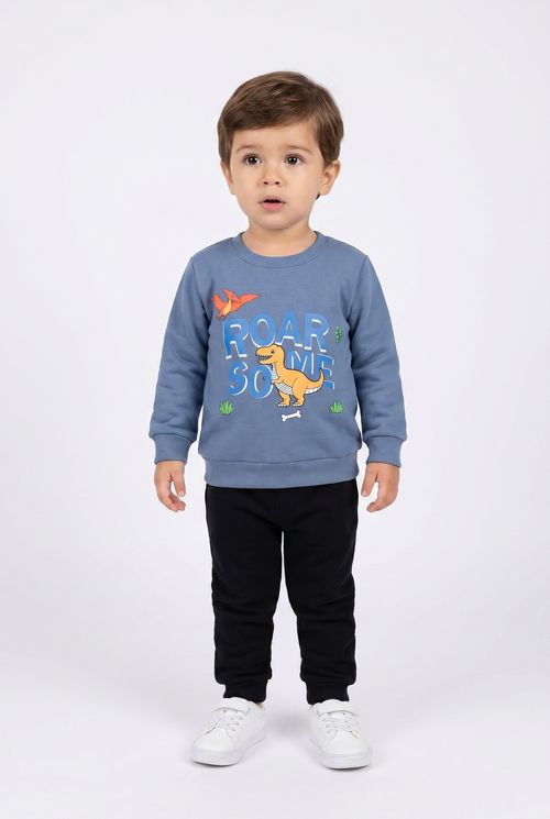 Moletom Infantil Menino Azul Dino 'Roar Some'