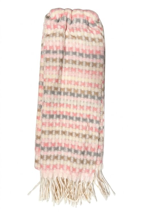 Pashmina Feminina Rosé, Cinza e Bege Trama Xadrez Delicada