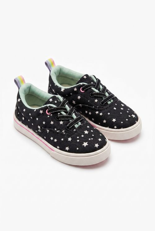 Tênis Infantil Menina Preto e Rosa Estrelas Arco-Íris