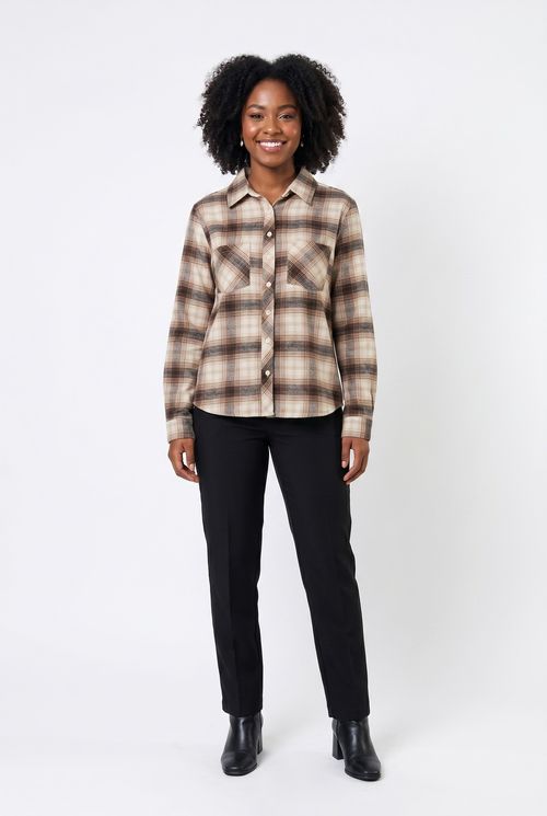 Camisa Feminina Xadrez Flanelada Tons Terrosos