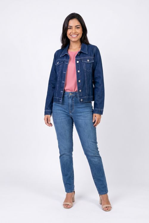 Jaqueta fem aj 32361 jns stone basic md jeans azul medio