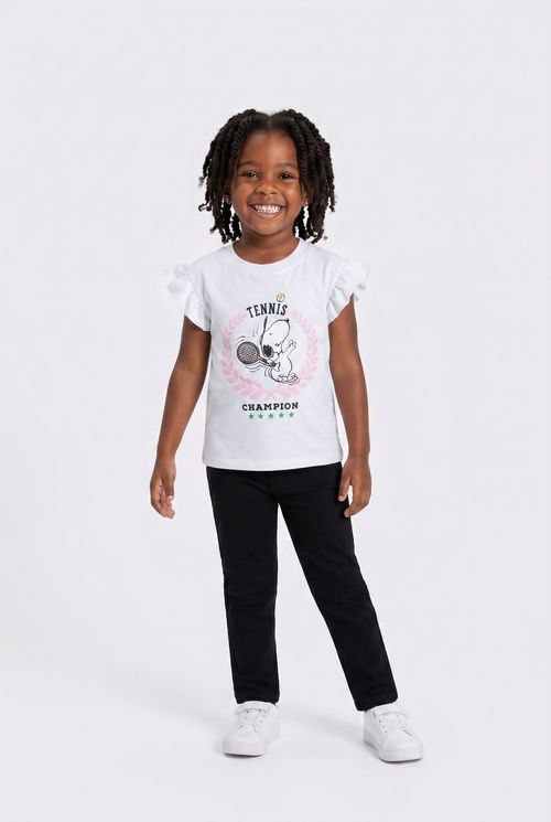 Blusa Infantil Menina Branca Snoopy Tennis Champion