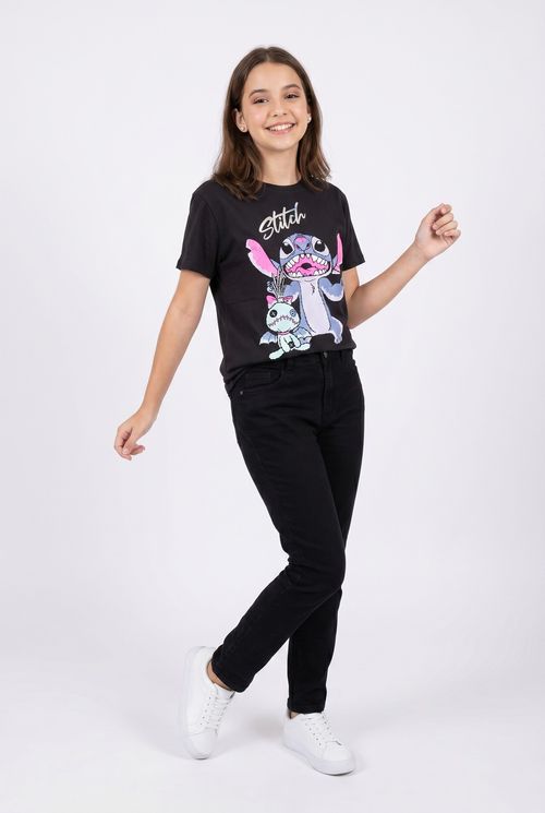 Blusa Infantil Cinza Escuro Estampa Stitch Disney
