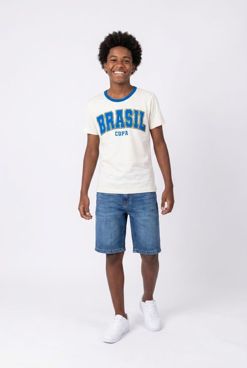 Camiseta Infantil Menino Off White Estampa Brasil Copa