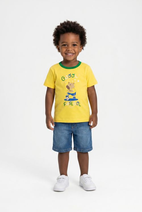 Camiseta Infantil Menino Amarela Estampa Capivara Goool!