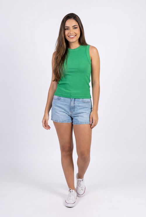Regata Canelada Sem Costura Feminina Verde Médio