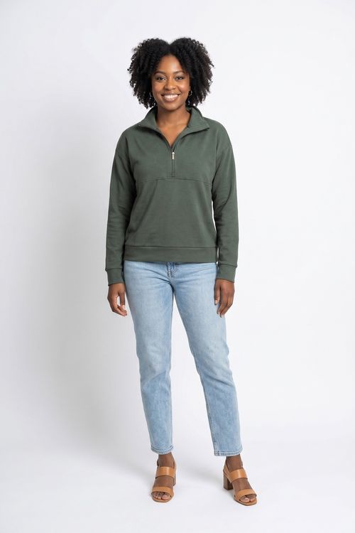 Blusa fem comfy fcam004b gola alta ziper verde escuro
