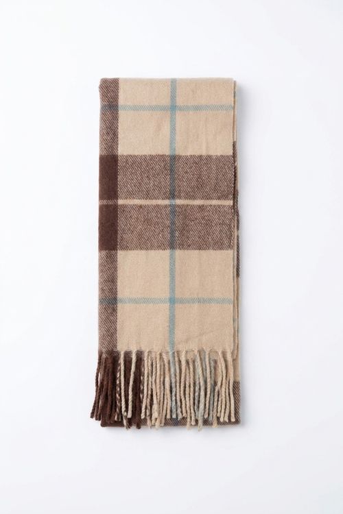 Pashmina Feminina Xadrez Bege e Marrom com Franjas