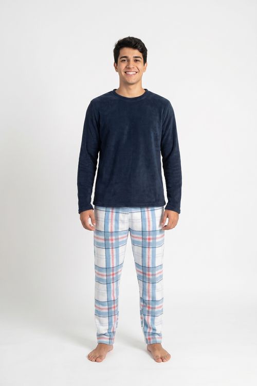 Aces masc amj054 pijama ml coral xadrez azul escuro