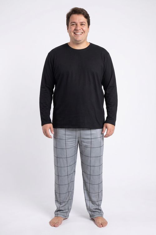 Pijama Masculino Plus Size Camiseta Lisa e Calça Xadrez