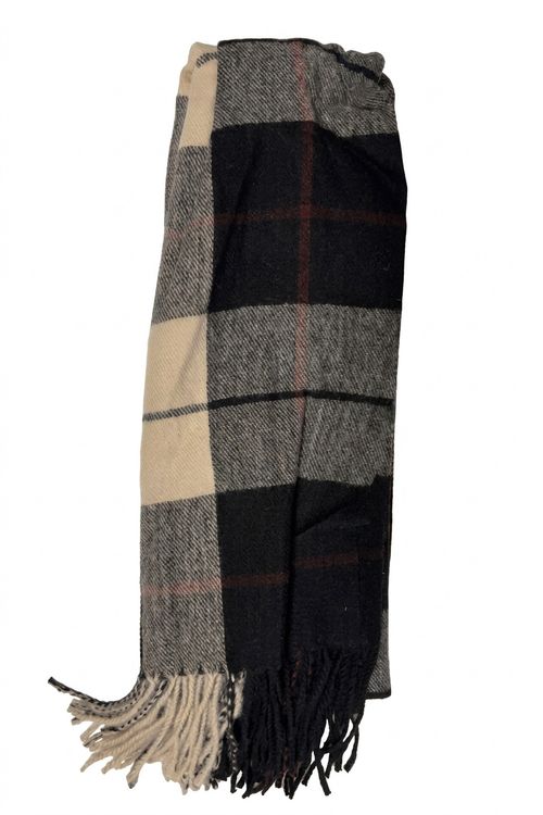 Pashmina Masculina Xadrez Preta e Bege com Franjas