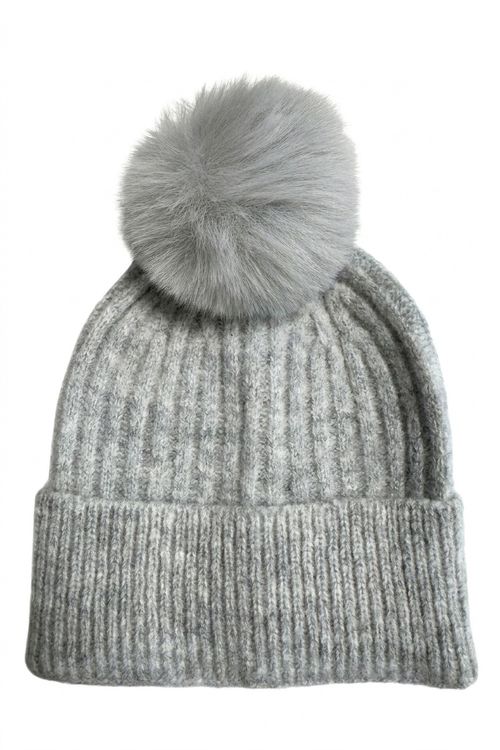 Gorro Feminino de Tricô com Pompom Cinza Mescla