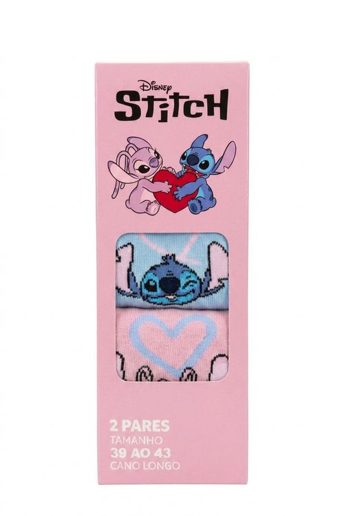 Kit 2 Pares Meias Cano Longo Infantil Stitch e Angel