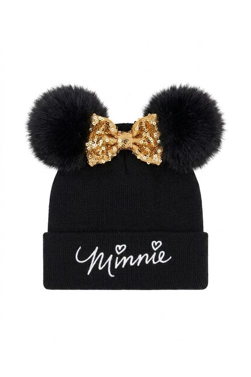 Gorro Infantil Menina Minnie Tricô Preto com Paetês