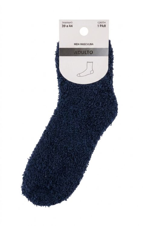 Meia Masculina em Chenille Azul Escuro Conforto Térmico