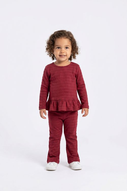 Conjunto Infantil Menina Blusa Peplum e Calça Vinho
