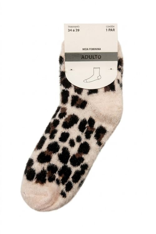 Meia Feminina Adulto Chenille Estampa Oncinha 34-39