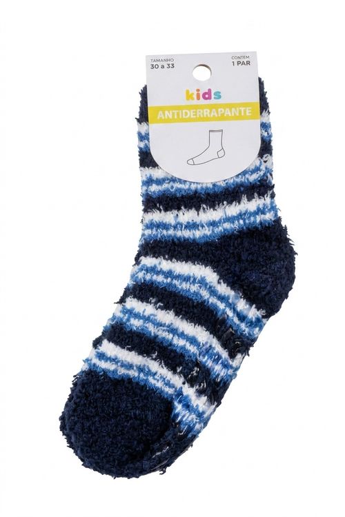 Meia Infantil Chenille Antiderrapante Listrada Azul
