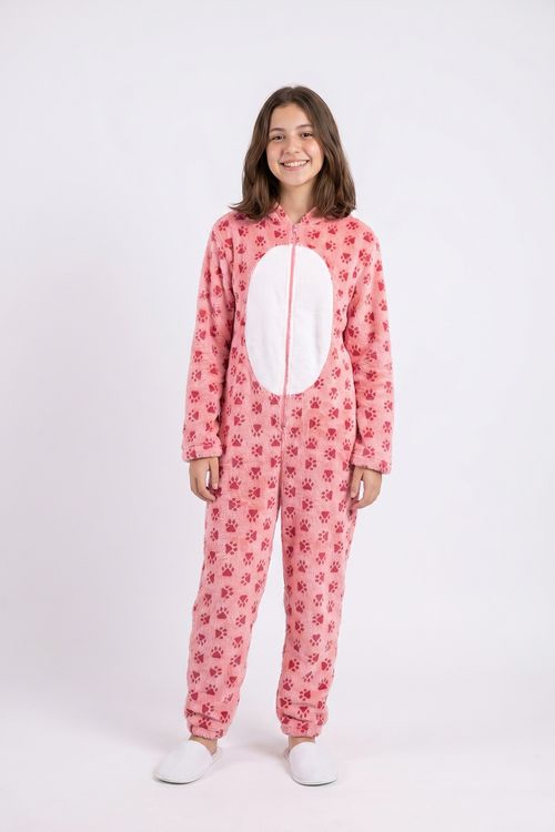 Pijama Macacão Infantil Menina Rosa Patinhas