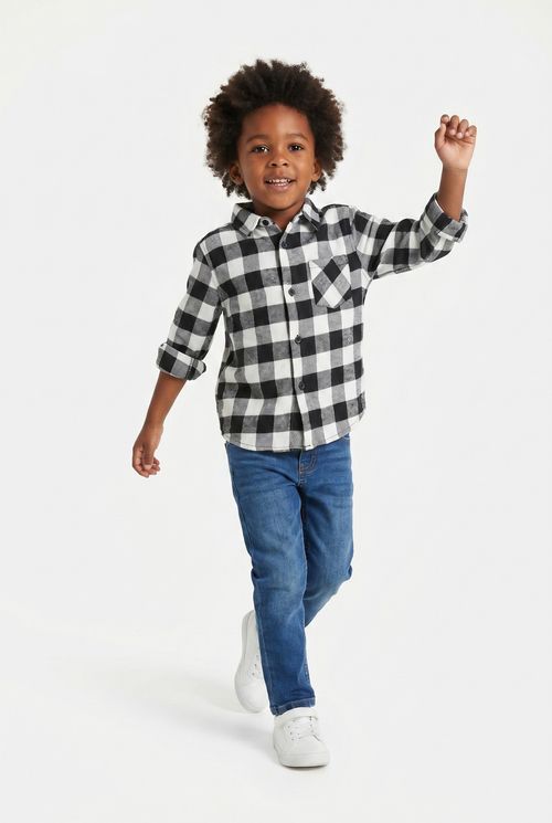 Jaqueta Infantil Menino Flanela Xadrez Preto e Branco